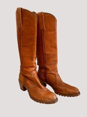 Vintage 70s FRYE Black Label Brown Leather Campus Western Boots 9 B USA -